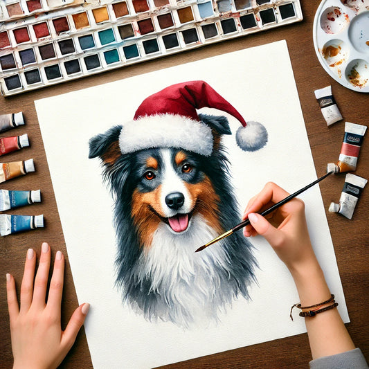 Christmas Personalized Dog Portrait From Photo 100% Watercolor Hand Painting