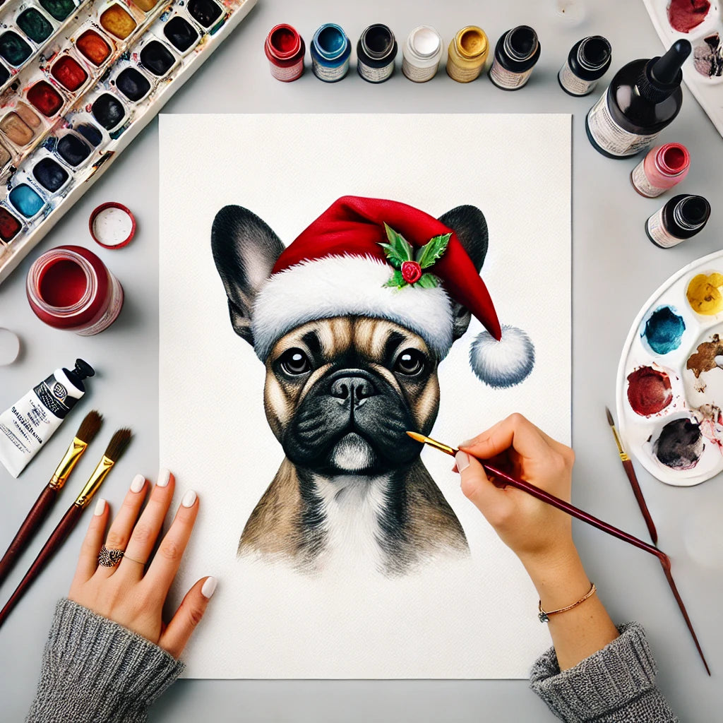 Christmas Personalized Dog Portrait From Photo 100% Watercolor Hand Painting