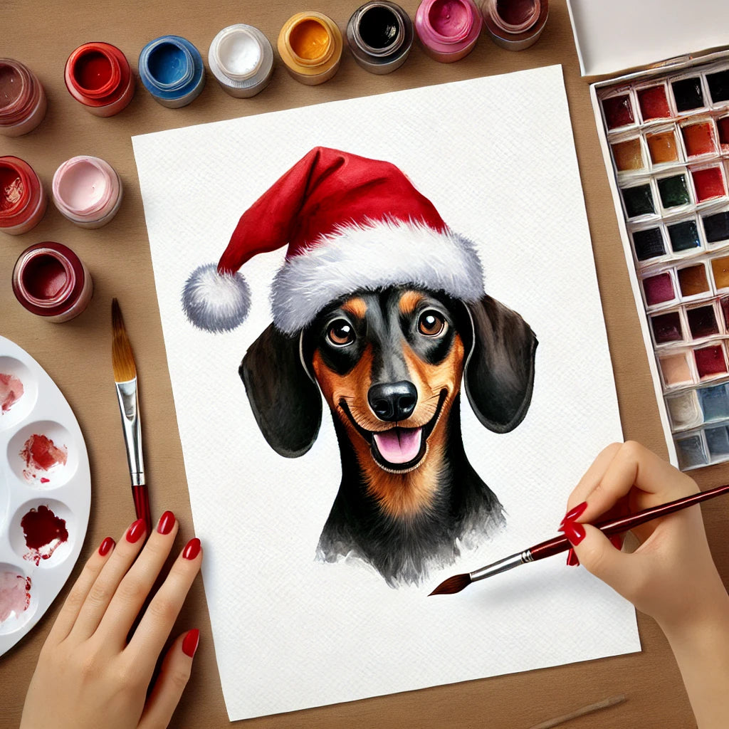 Christmas Personalized Dog Portrait From Photo 100% Watercolor Hand Painting