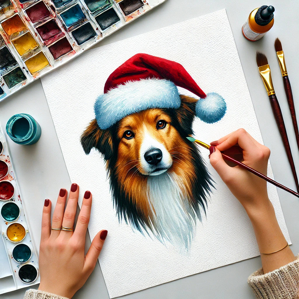 Christmas Personalized Dog Portrait From Photo 100% Watercolor Hand Painting