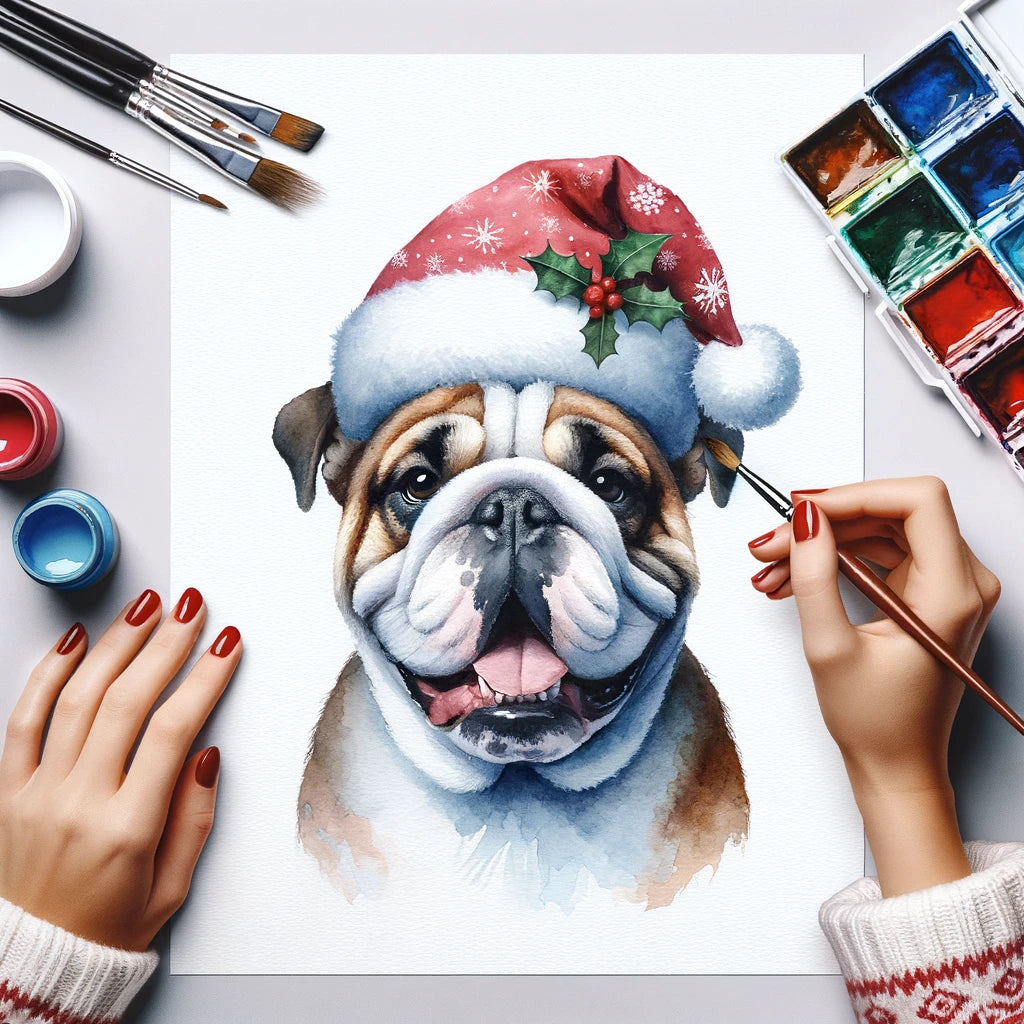 Christmas Personalized Dog Portrait From Photo 100% Watercolor Hand Painting