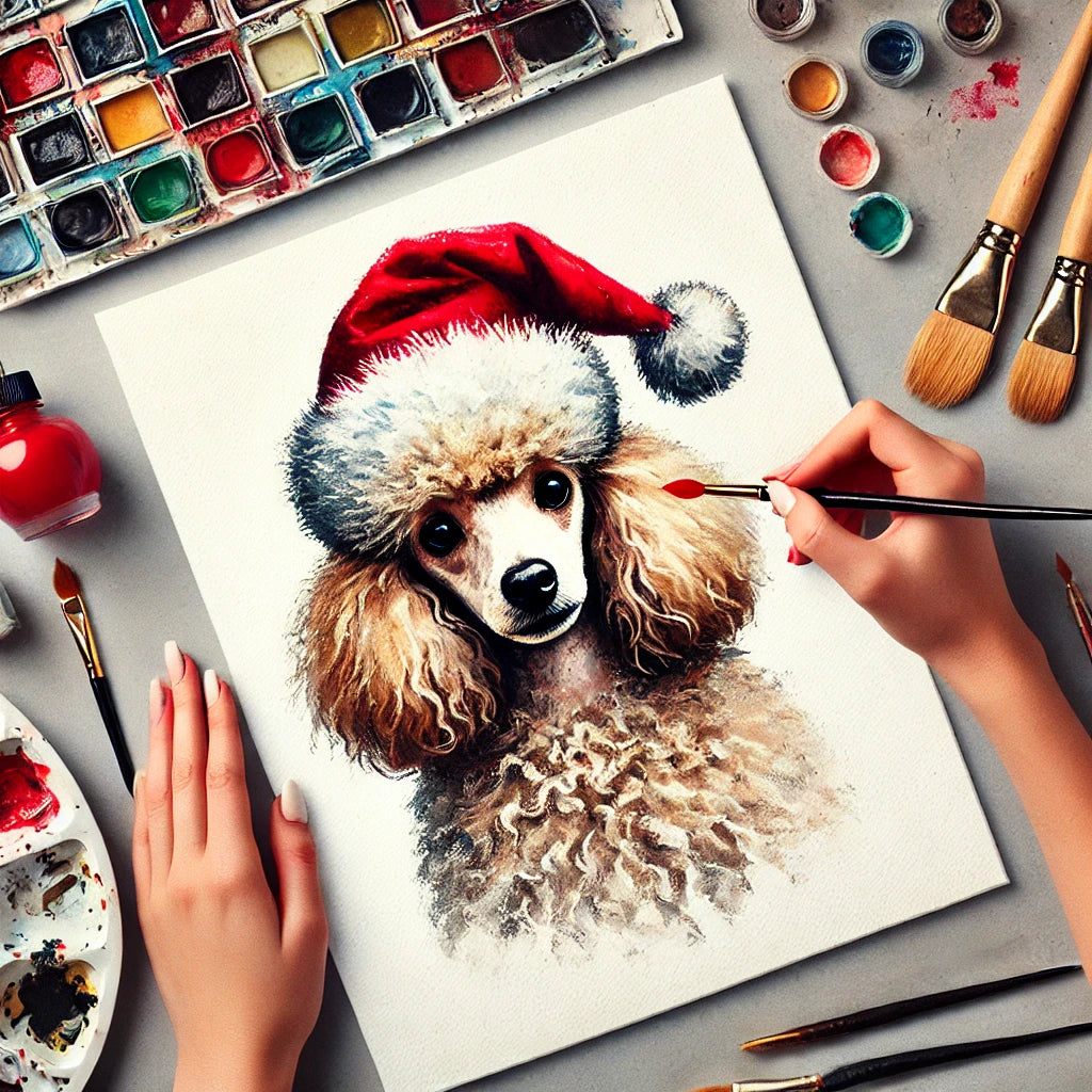 Christmas Personalized Dog Portrait From Photo 100% Watercolor Hand Painting