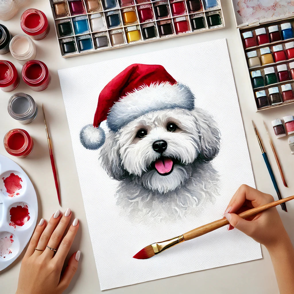 Christmas Personalized Dog Portrait From Photo 100% Watercolor Hand Painting