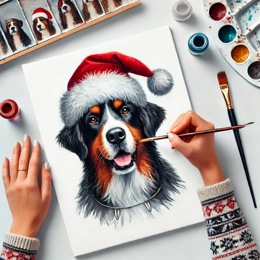 Christmas Personalized Dog Portrait From Photo 100% Watercolor Hand Painting