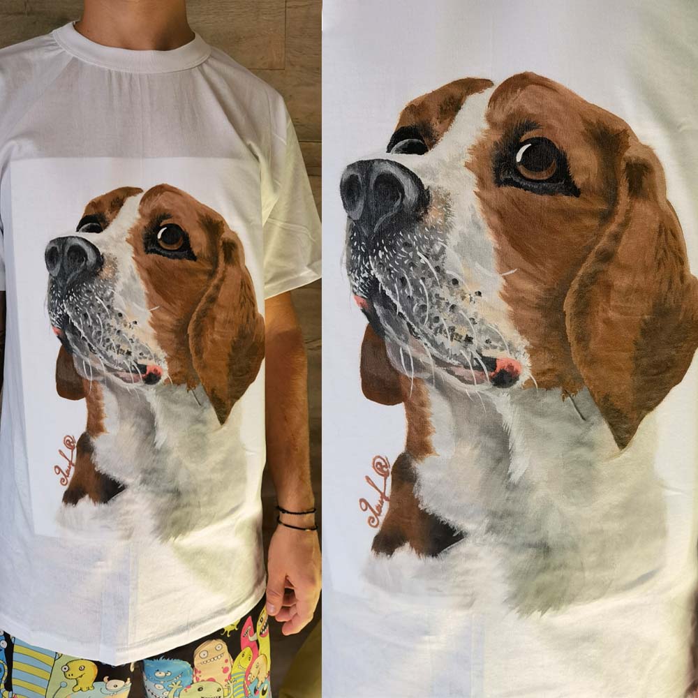 T-SHIRT With Personalozed Pet Portrait From Photo 100% Hand-Painted With Fabric Paints