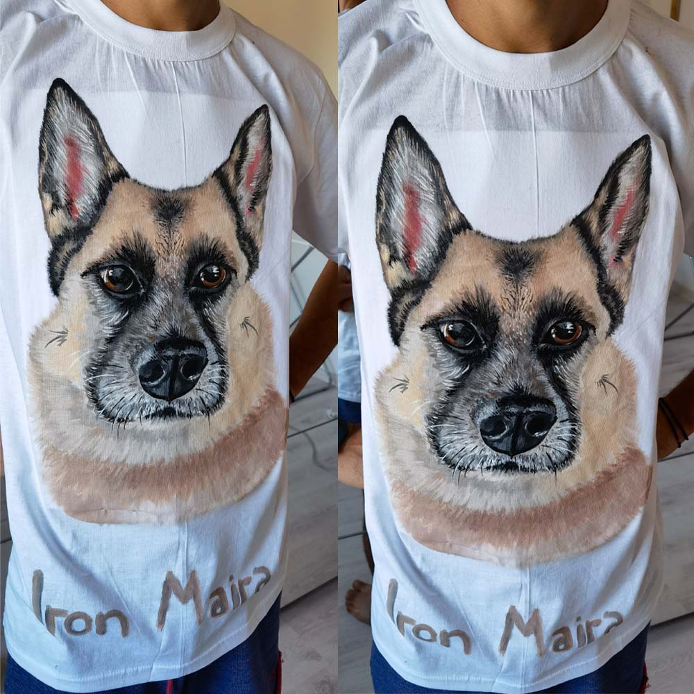 T-SHIRT With Personalozed Pet Portrait From Photo 100% Hand-Painted With Fabric Paints