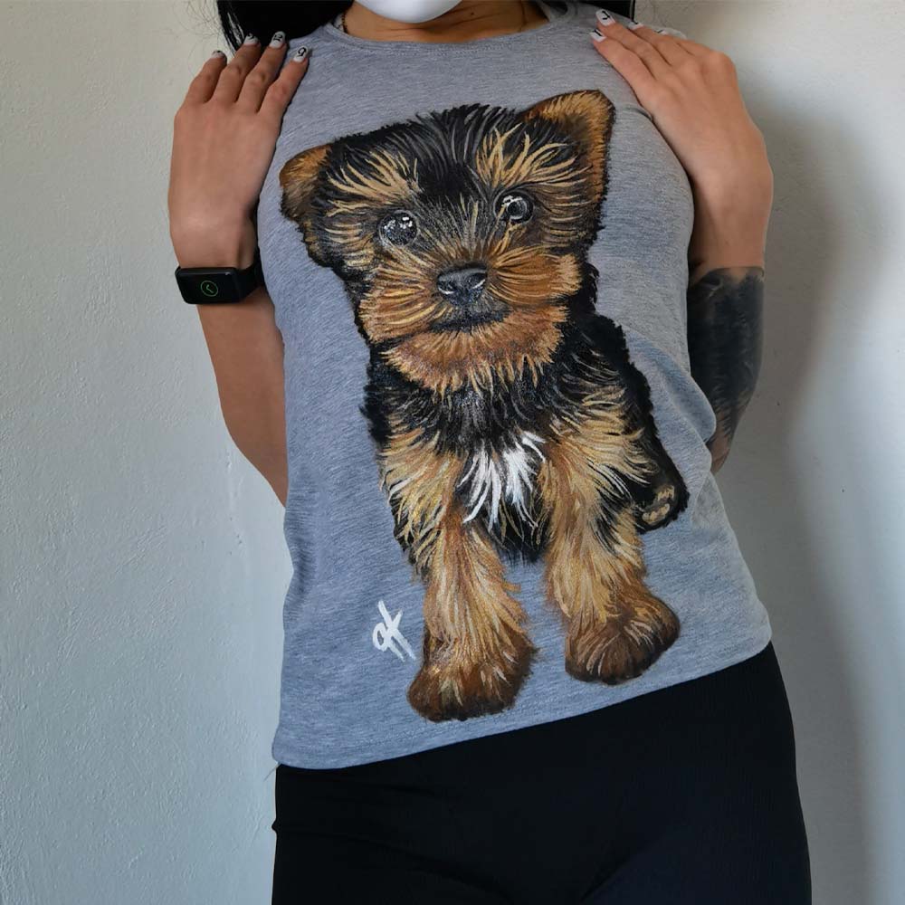 T-SHIRT With Personalozed Pet Portrait From Photo 100% Hand-Painted With Fabric Paints