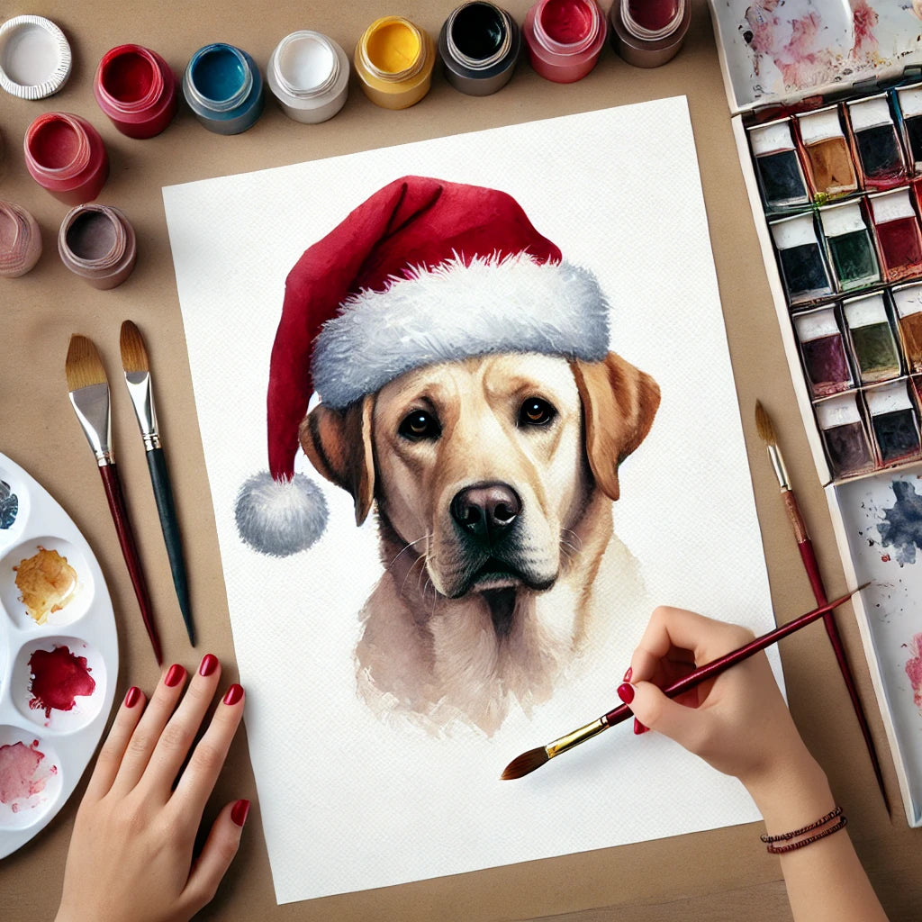 Christmas Personalized Dog Portrait From Photo 100% Watercolor Hand Painting