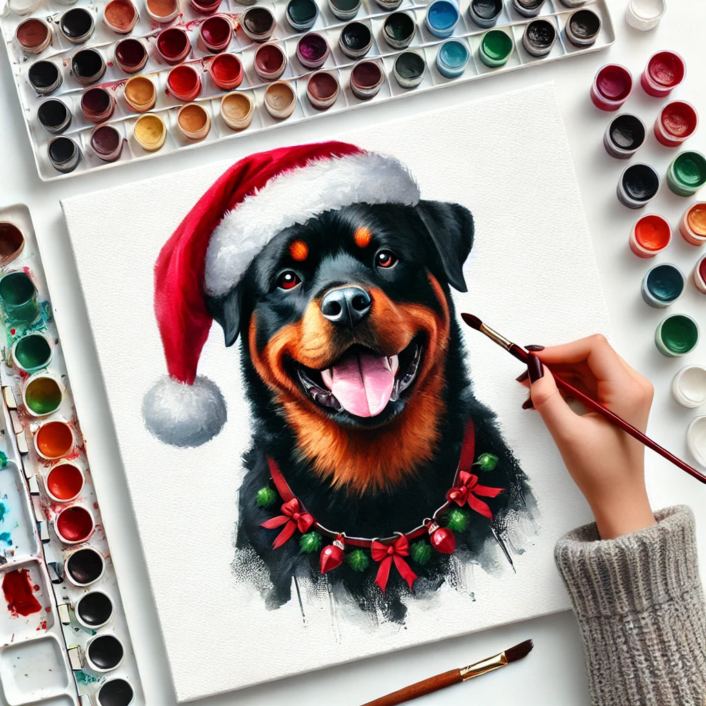 Christmas Personalized Dog Portrait From Photo 100% Watercolor Hand Painting