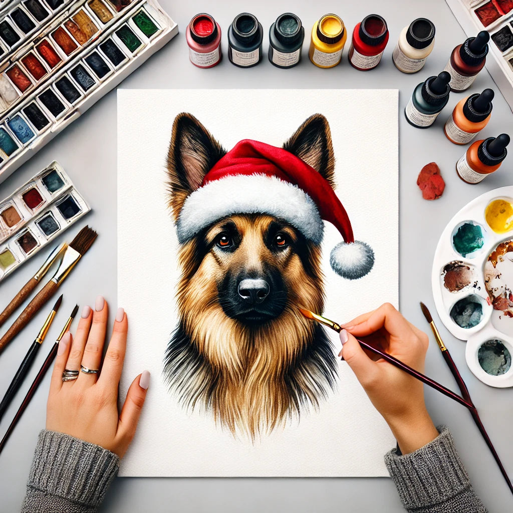 Christmas Personalized Dog Portrait From Photo 100% Watercolor Hand Painting