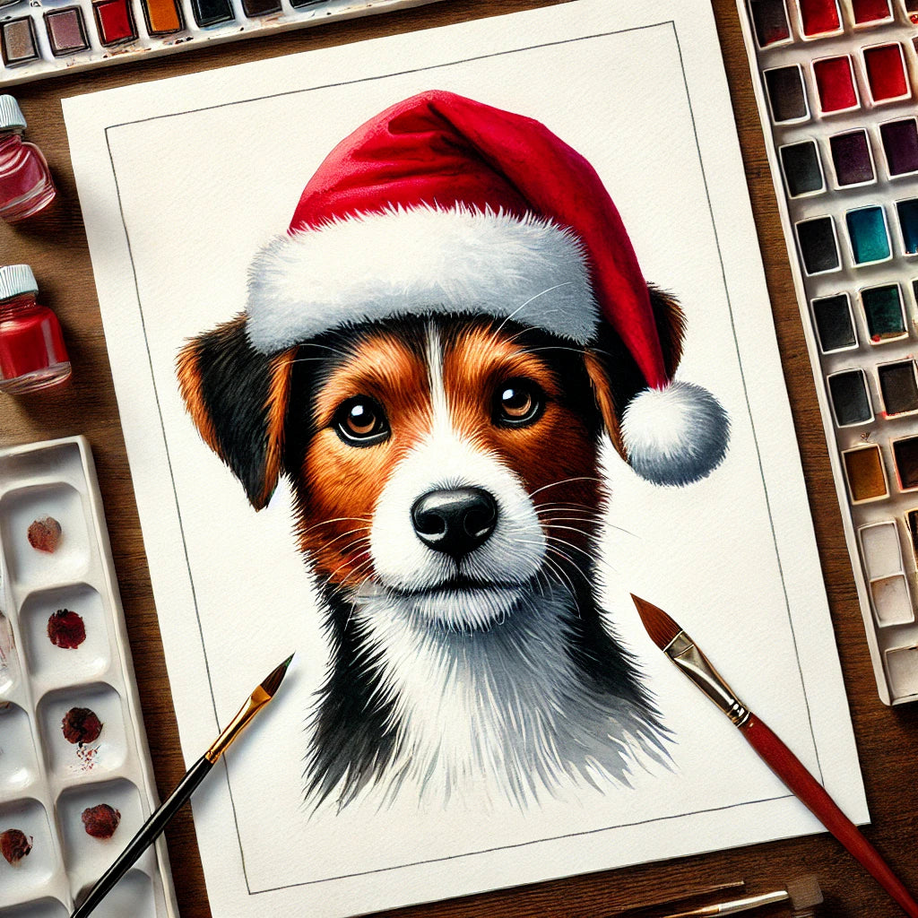 Christmas Personalized Dog Portrait From Photo 100% Watercolor Hand Painting