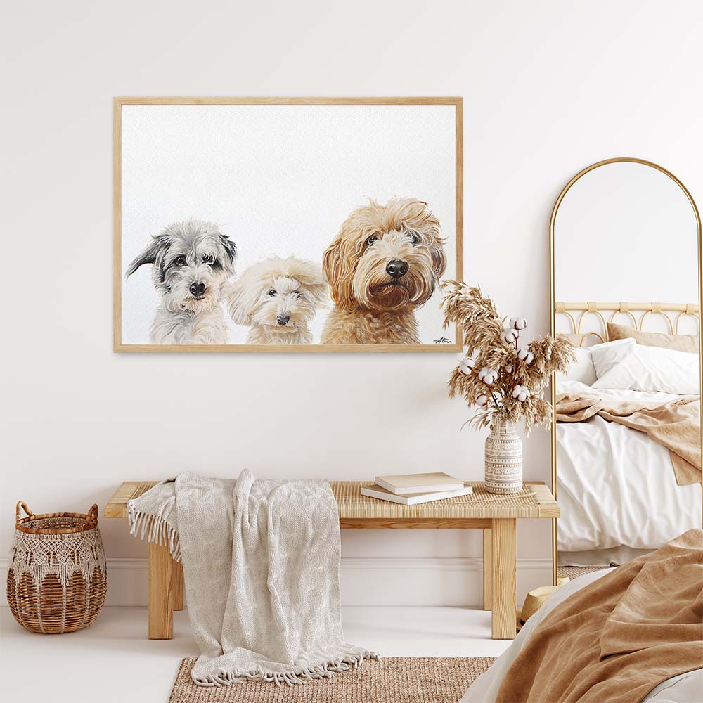 TRIPLE Custom Pet Portrait From Photo 100% Watercolor Hand Painting