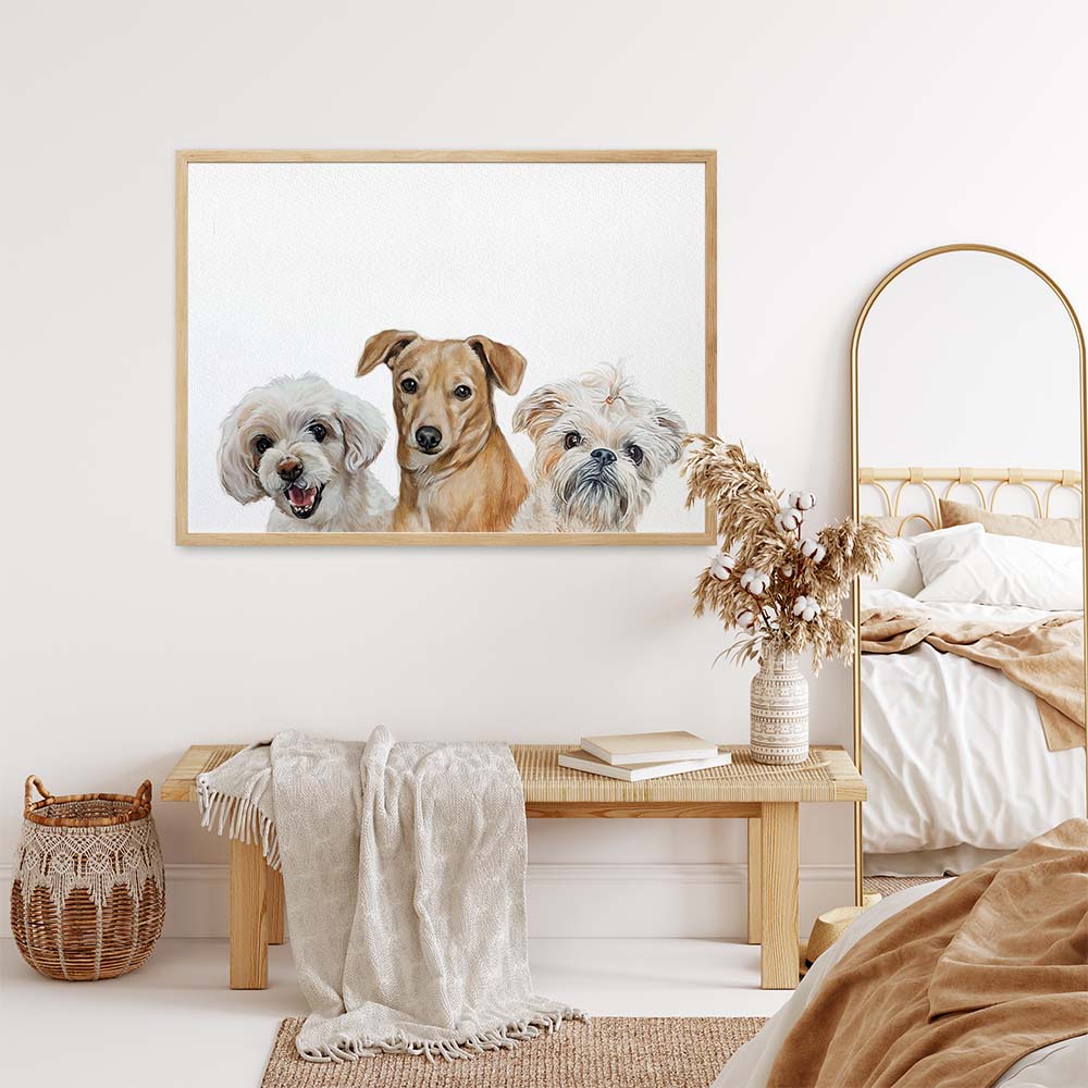 TRIPLE Custom Pet Portrait From Photo 100% Watercolor Hand Painting