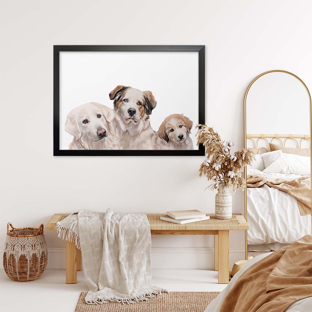 TRIPLE Custom Pet Portrait From Photo 100% Watercolor Hand Painting