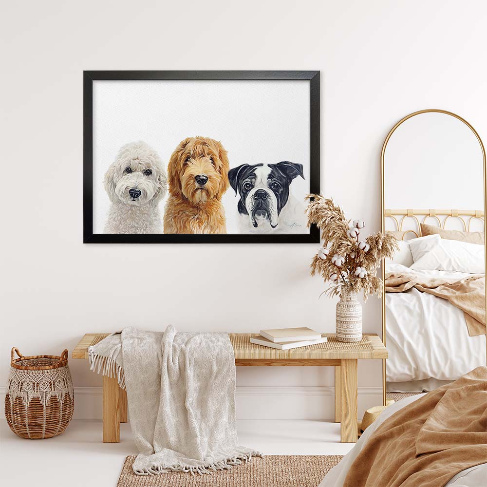 TRIPLE Custom Pet Portrait From Photo 100% Watercolor Hand Painting