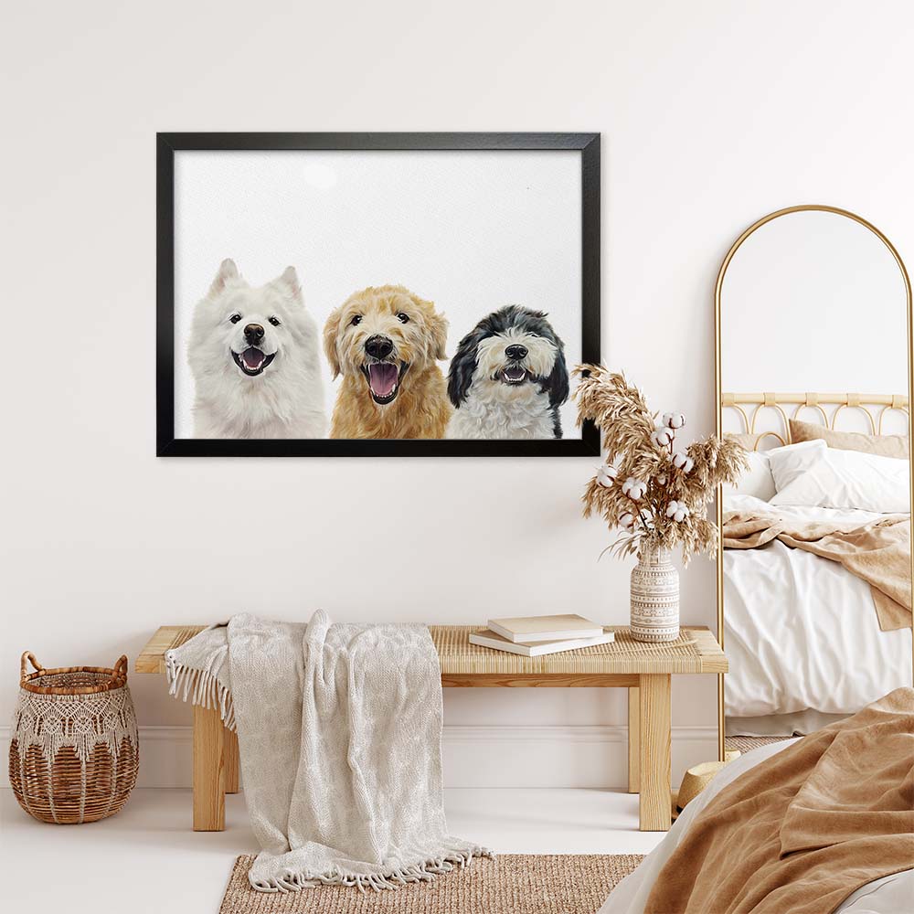 TRIPLE Custom Pet Portrait From Photo 100% Watercolor Hand Painting