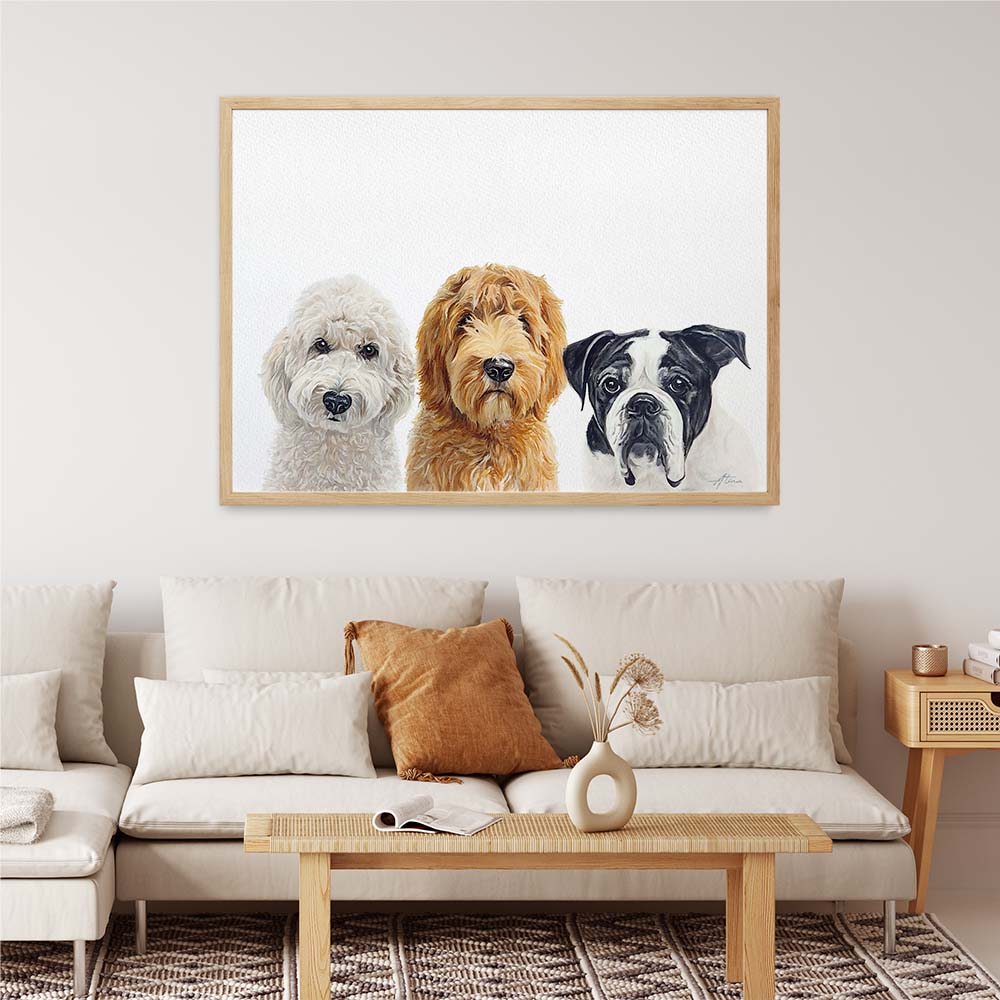 TRIPLE Custom Pet Portrait From Photo 100% Watercolor Hand Painting