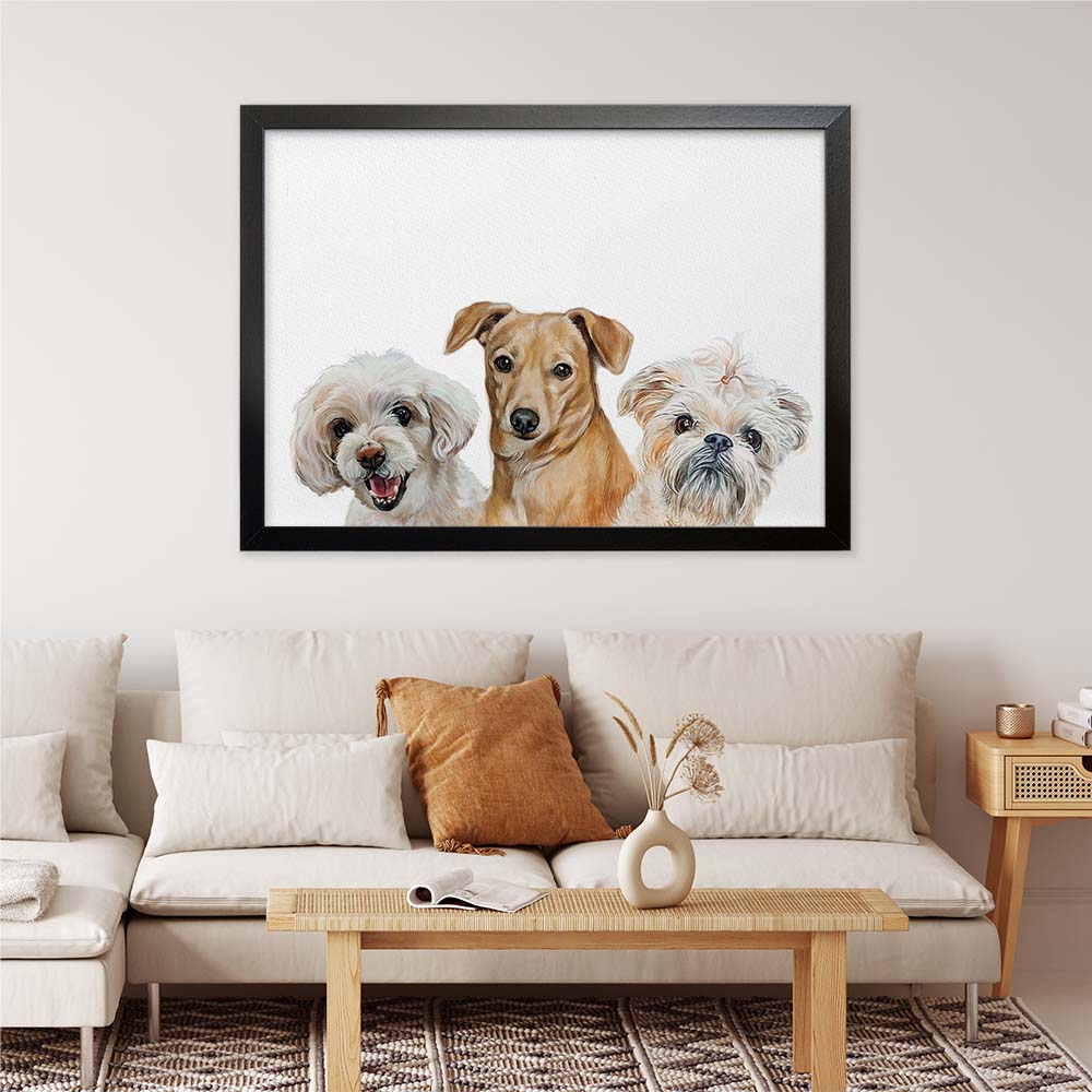 TRIPLE Custom Pet Portrait From Photo 100% Watercolor Hand Painting