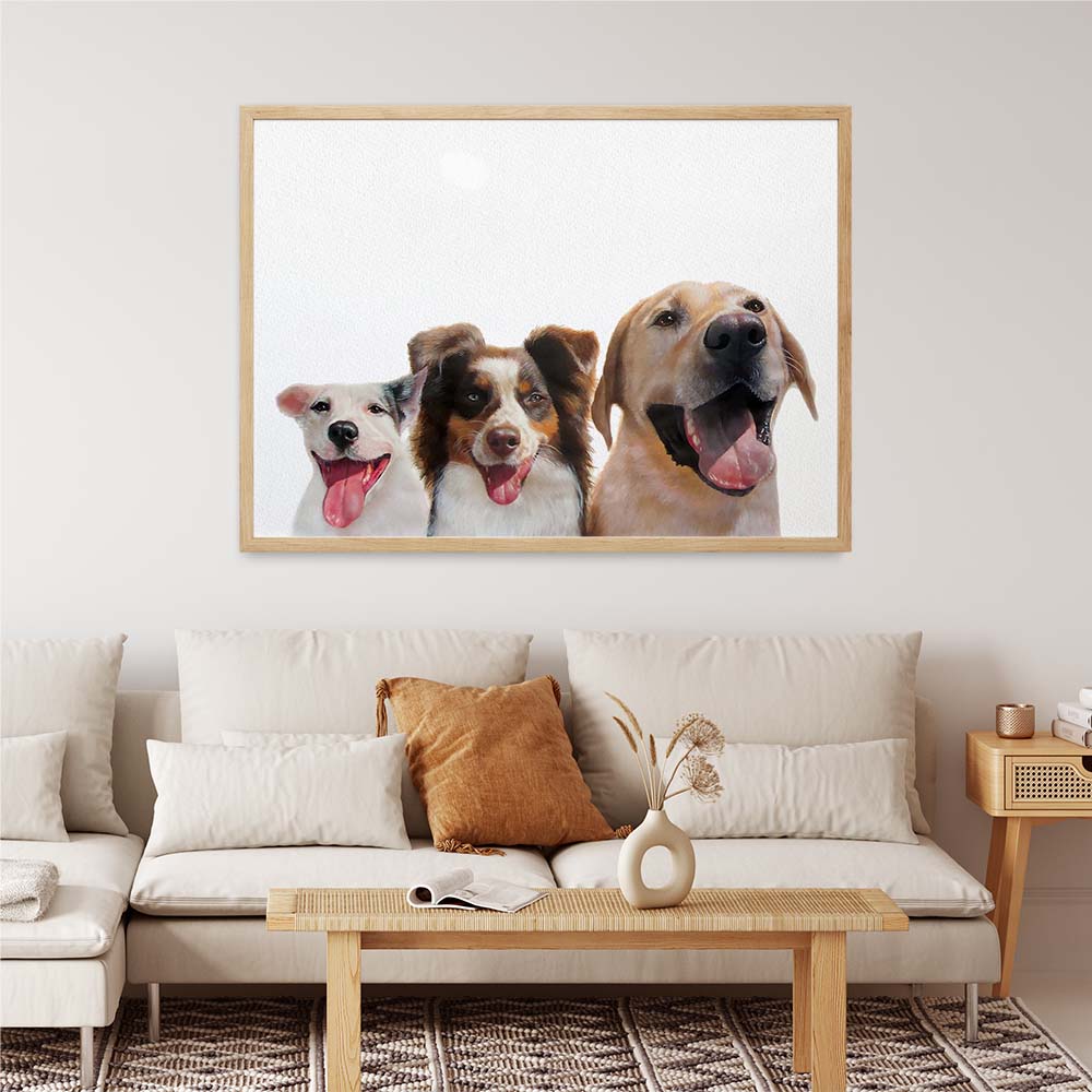 TRIPLE Custom Pet Portrait From Photo 100% Watercolor Hand Painting