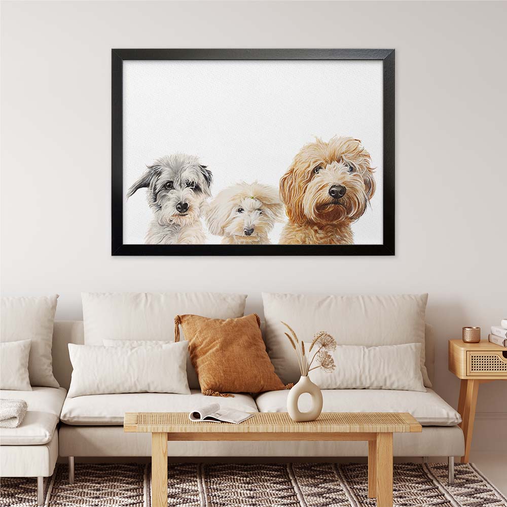 TRIPLE Custom Pet Portrait From Photo 100% Watercolor Hand Painting