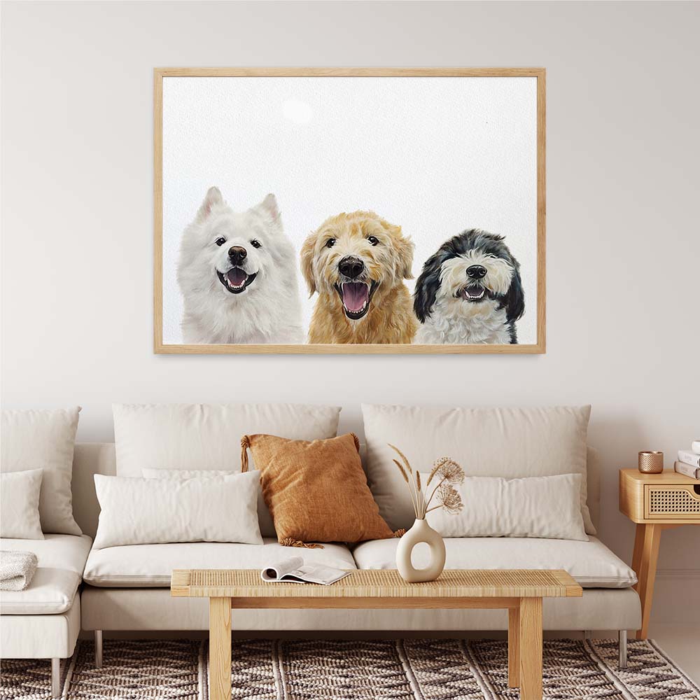 TRIPLE Custom Pet Portrait From Photo 100% Watercolor Hand Painting