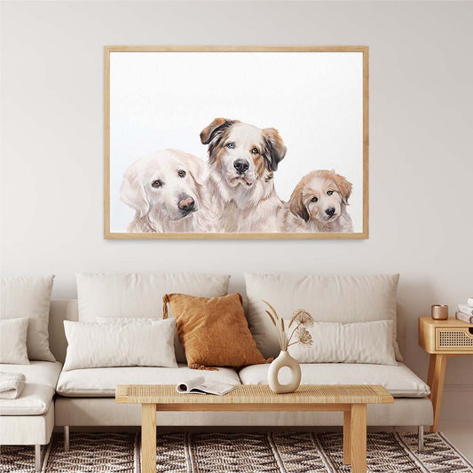 TRIPLE Custom Pet Portrait From Photo 100% Watercolor Hand Painting